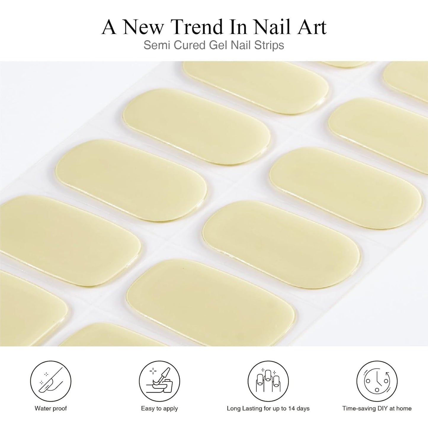 Semi Cured Gel Nail Strips, 20 PCS Gel Nail Stickers Work with UV Light, Salon Quality & Easy to Use - White Mocha