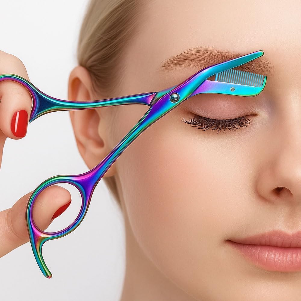 Eyebrow Scissors with Comb - Stainless Steel Eyebrow Trimmer for Women and Men, Facial Grooming Scissors Kit, Professional Precision Eyebrow Trimmer,Perfect For Gifts for Men and Women,Rainbow