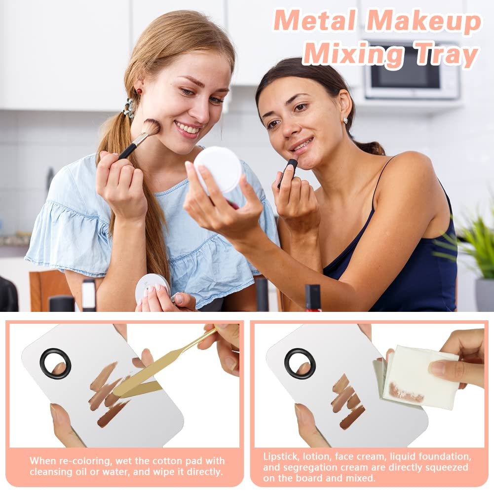 5PCS Makeup Mixing Palette, Stainless Steel Cosmetic Makeup Palette With Spatula Makeup Artist Tool, Professional Cosmetic Mixing Makeup Palette For Mixing Eye Shadow/Eyelash/Nail Art/Foundation