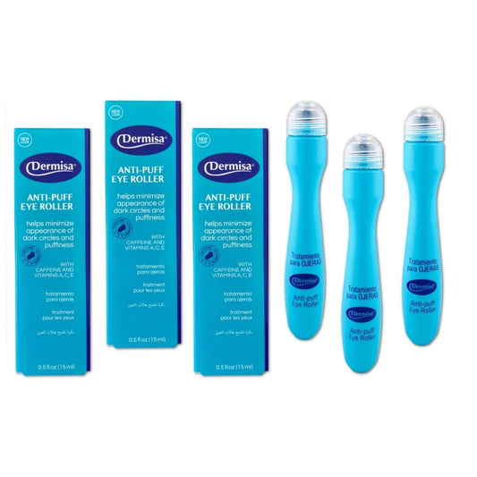 Dermisa Eye Roller for Puffy Eyes - Anti-Puff Dark Circle Under Eye Treatment Serum with Caffeine & Peppermint for Bright, Healthy Skin - Paraben, Fragrance, Dye and Oil Free - Pack of 3