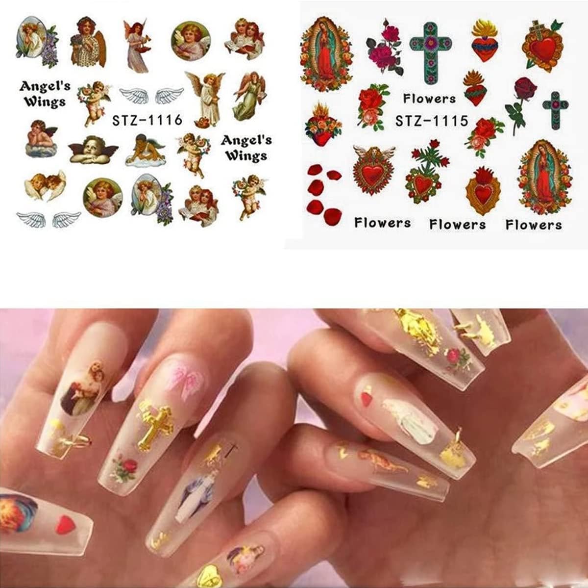 8 Sheets Valentine's Nail Art Stickers - Angel Cupid Water Transfer Foil Decals - Heart Designs for Women Girls - Nail Art Decorations