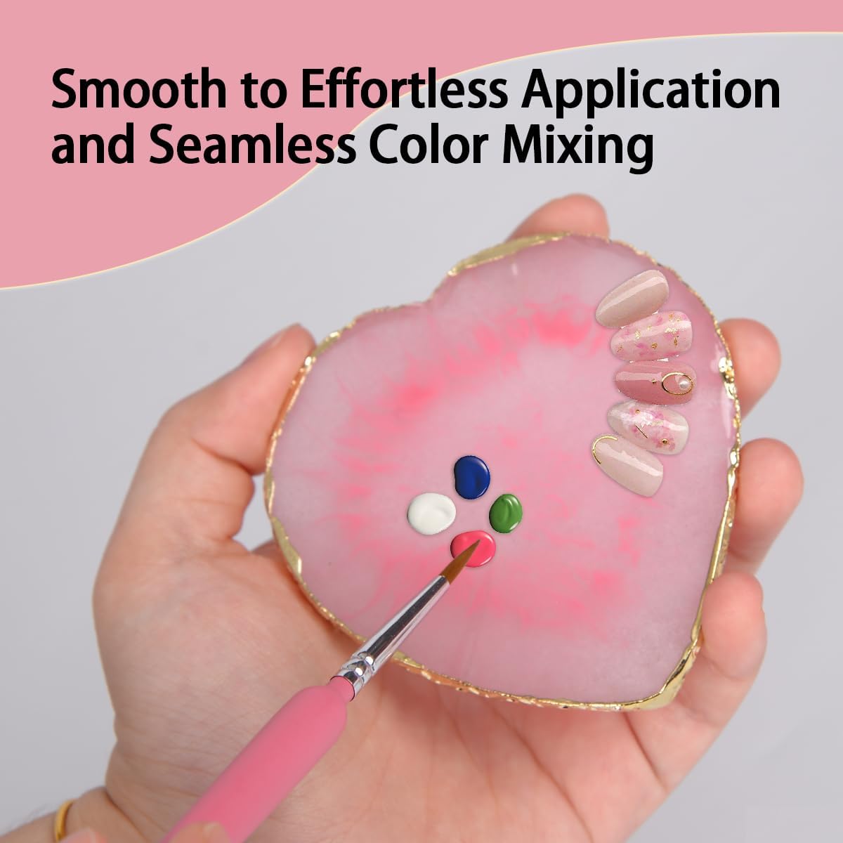 Nail Polish Palette, 2Pcs Resin Nail Art Palette, Nail Painting Mixed Color Palettes, Gold Edge Makeup Mixing Tray, Nail Supplies For Nail Techs, Nail Art Display Board(Love)