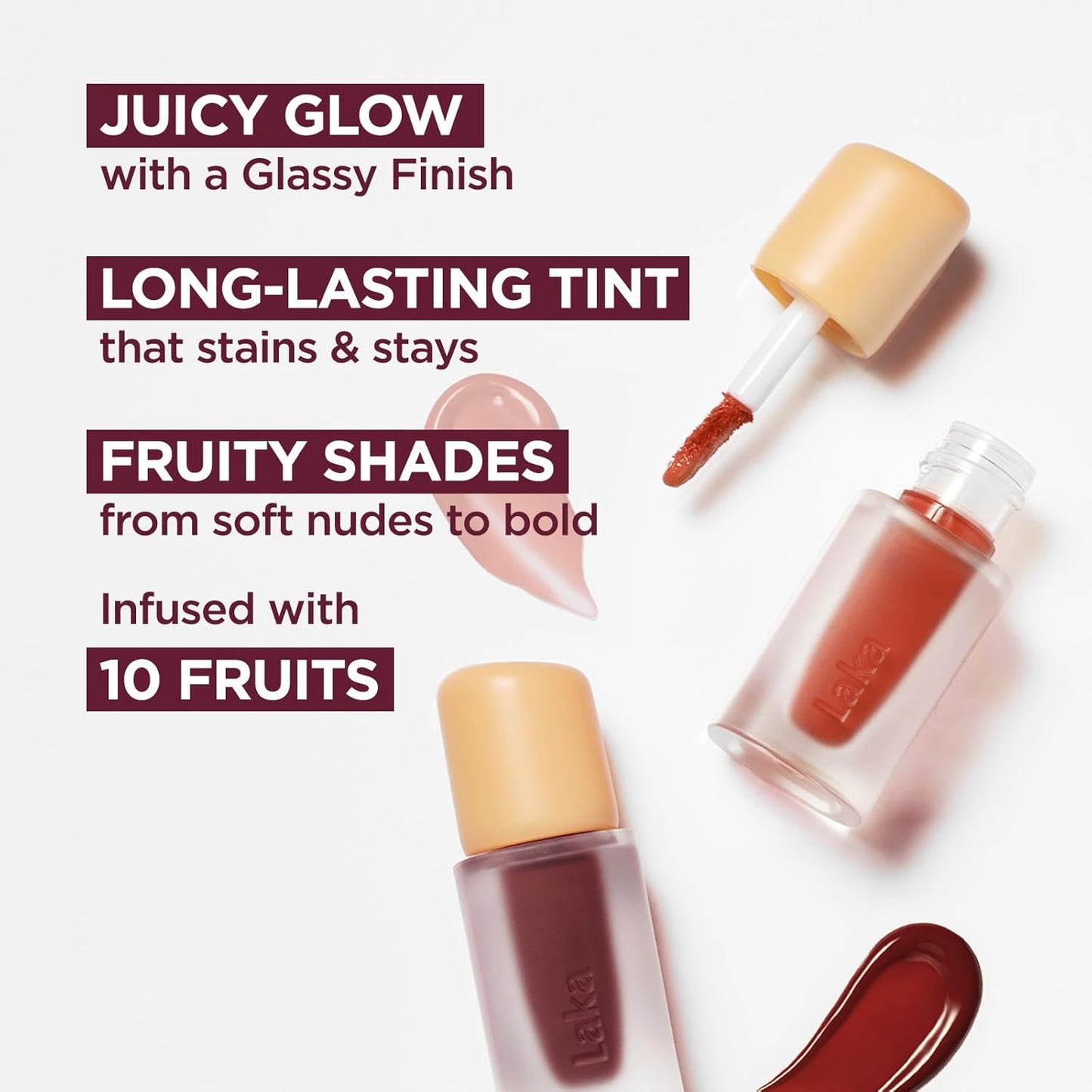 Laka Fruity Glam Lip Tint Mini, Glowing Lip Stain with Wide Color Spectrum, Hydrating & Lightweight Texture, Long-Lasting Bold Stain, Non-Sticky, Vegan, K-Beauty (#103 Humming)