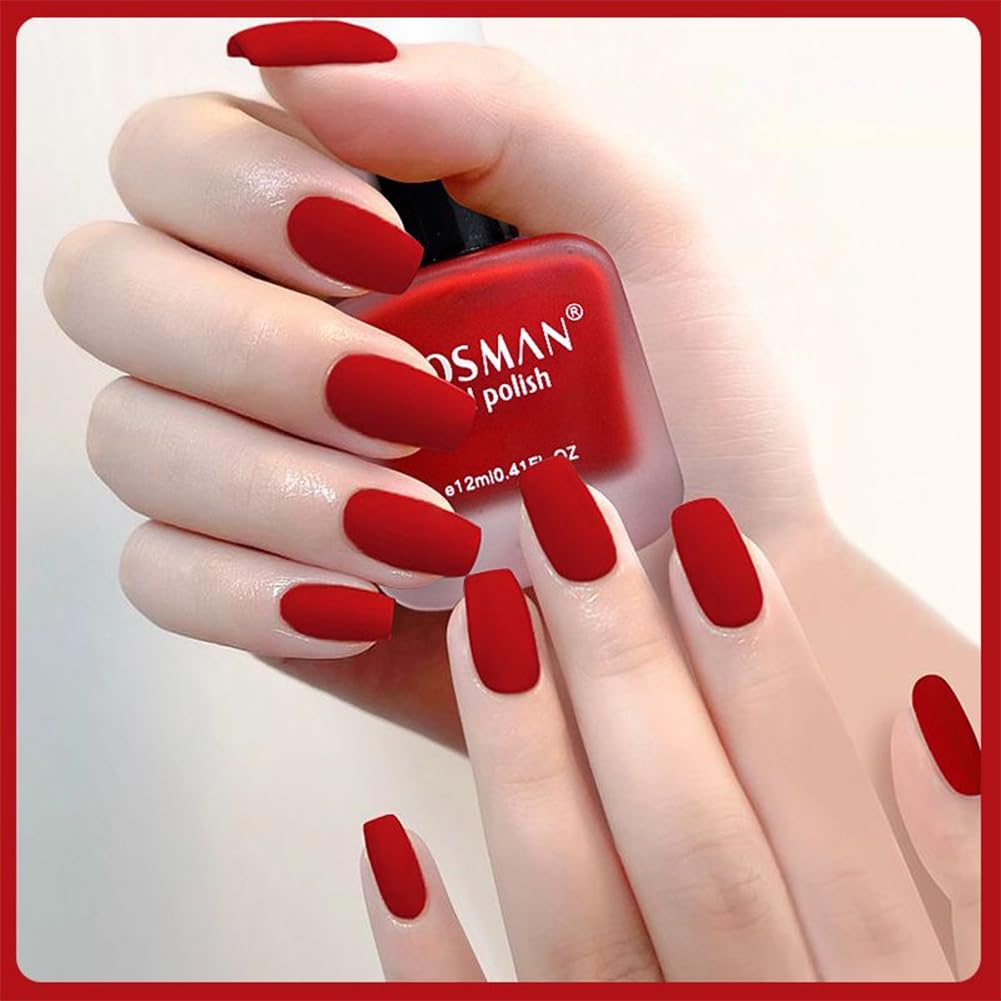 COSMOO 12ml Red Matte Nail Polish, Quick Dry Nail Lacquer for Nail Art Varnish, Mist Effect Matte Finish Velvet Nail Polish, 0.41 fl oz (Red, 0.41 fl oz)
