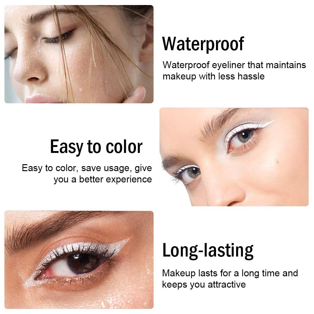 evpct 3Pcs Pearl White & Silver & White Gel Glitter Eyeliner Pencils Set for Women Waterproof Smudge Proof lapiz de ojos delineador de ojos contra el agua Eye Liner Makeup 19 20 22