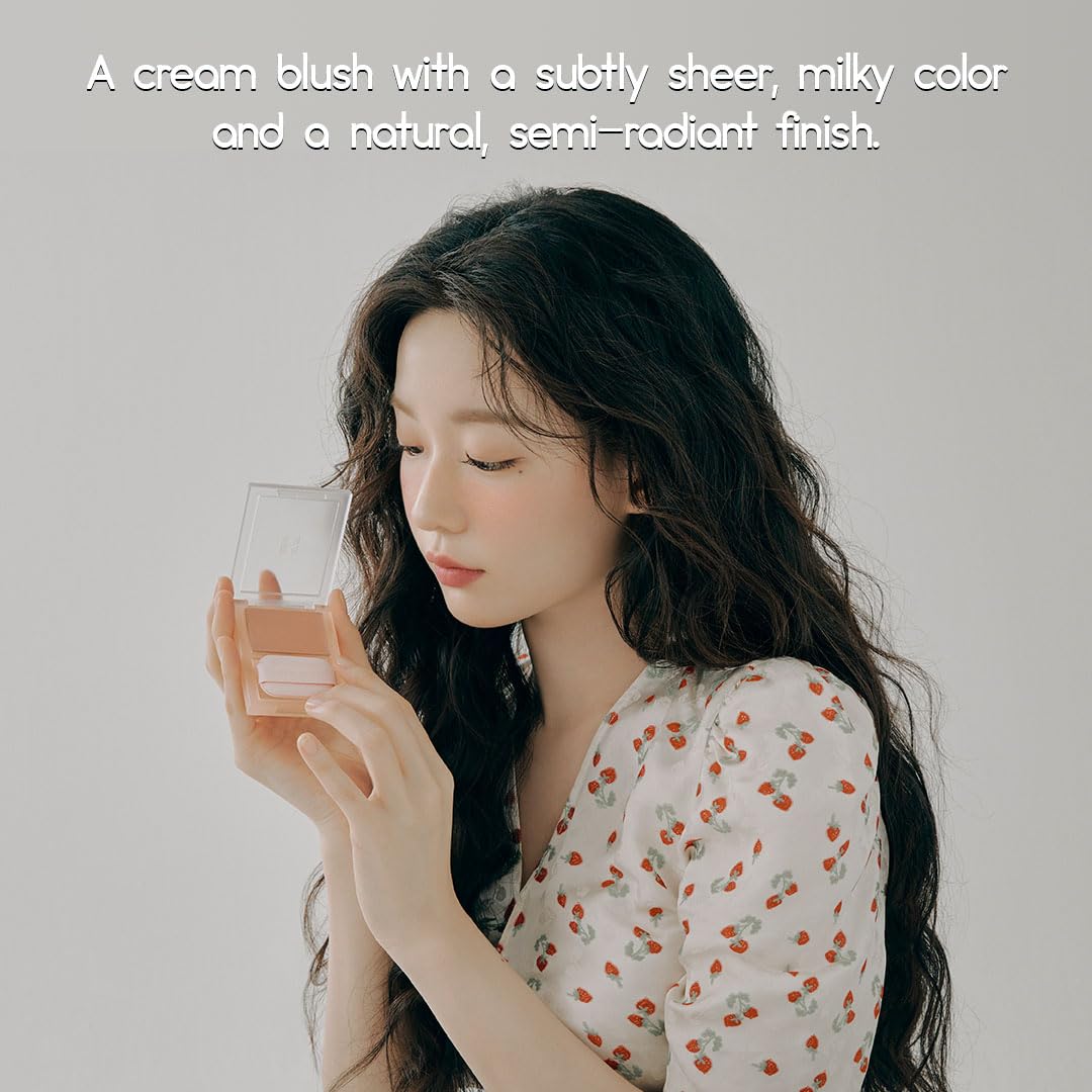 HOLIKA HOLIKA Colored Milk Cream Blush 05 PRETTY COOL: Glowing, Natural Makeup, Glossy Finish, Soft, Creamy Dough like texture, Shimmer, Radiant, Plumping, Cheek, Lightweight, Clean, Buildable