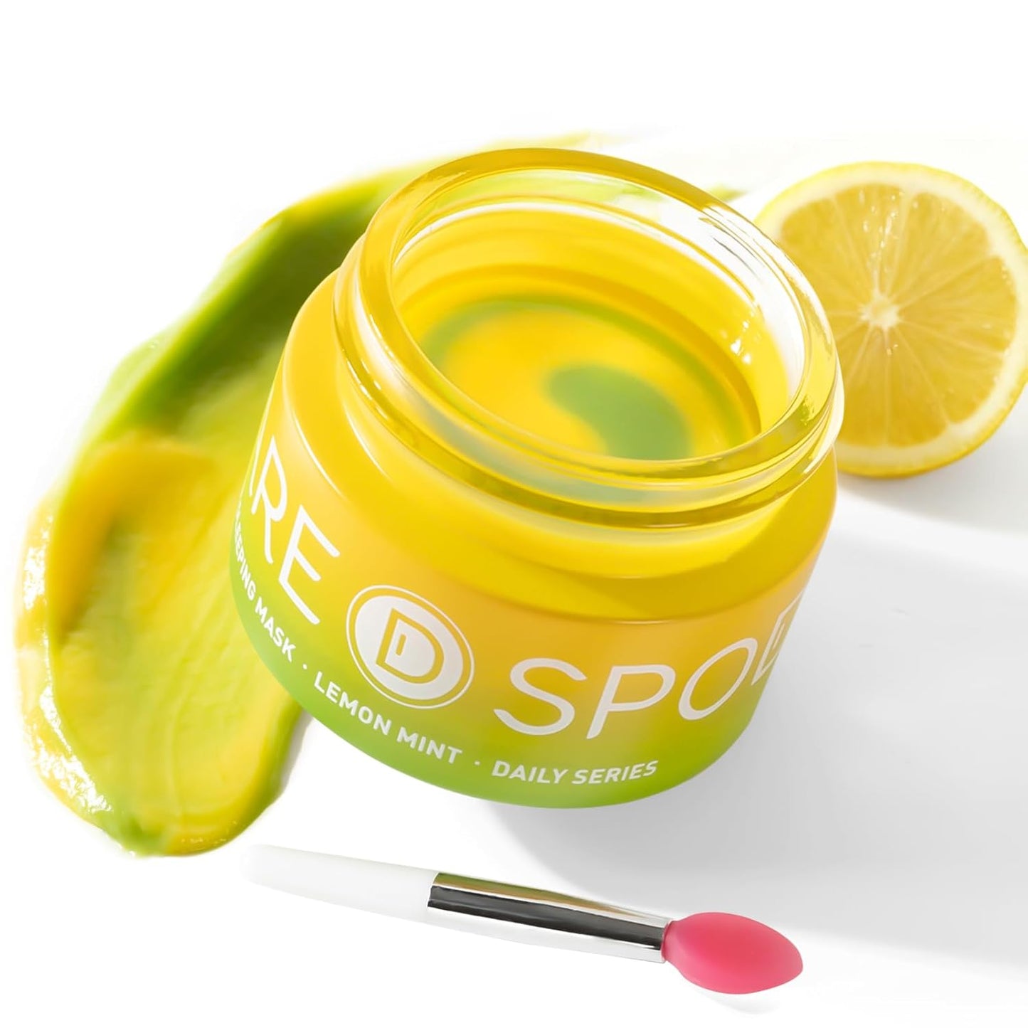 Lip Mask, Overnight Lip Sleeping Mask, Lip Moisturizer for Dry Cracked Lips Care, Dual-Color Korean Lips Balm with Vitamin C and Shea Butter for Nourishing and Softening Lips - Lemon Mint