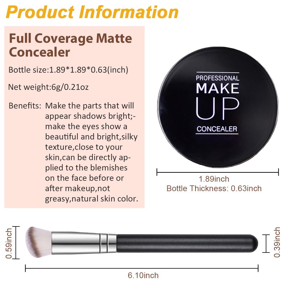 Pot Concealer with Makeup Brush Set,Tattoo Color Correcting Concealer,Full Face Color Correcting Conceal Foundation,Under Eye Concealer Brightener Dark Eye Ring corrector de ojeras (04-LIGHT)