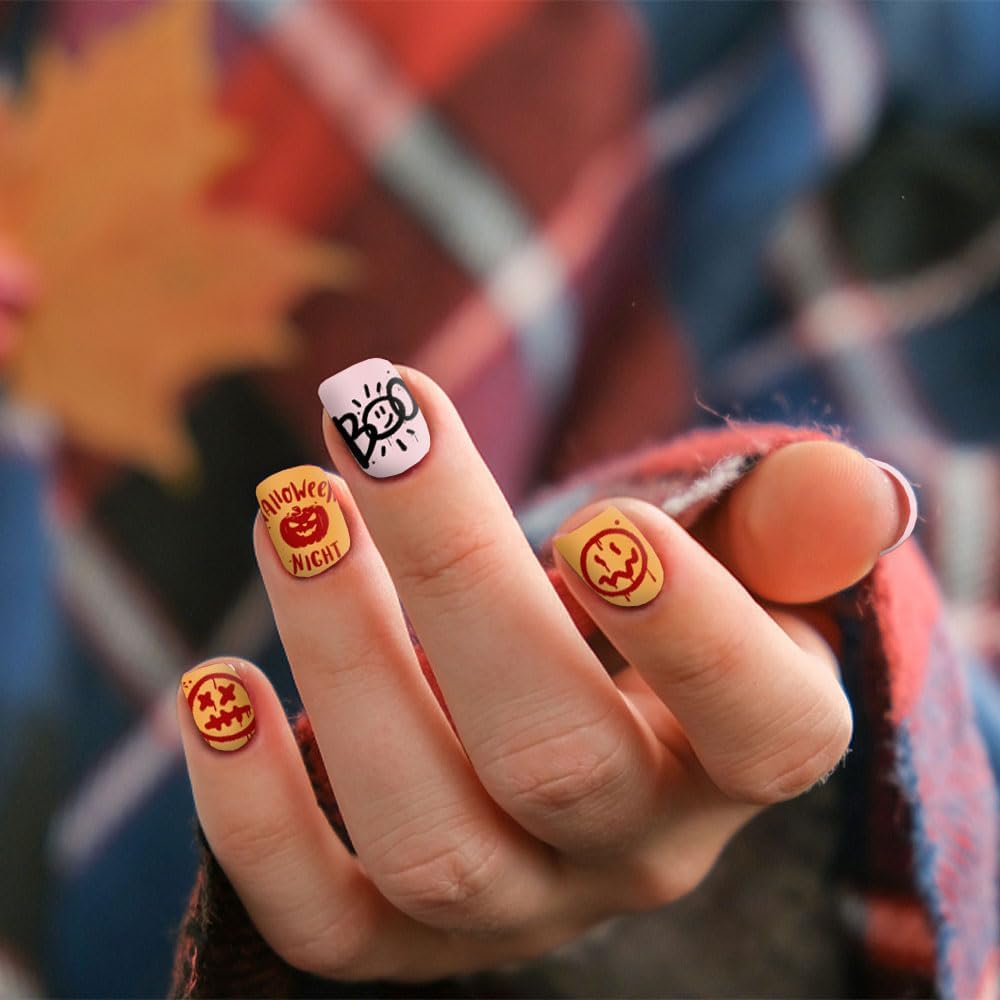 ALIBBON 6 Pcs Halloween Nail Stamping Plates Set, Spider Web Pumpkin Background Nail Art Stamp Templates, Bat Ghost Stamp Templates Kit, Castle Grave Metal Nail Plates for DIY Printing Decor