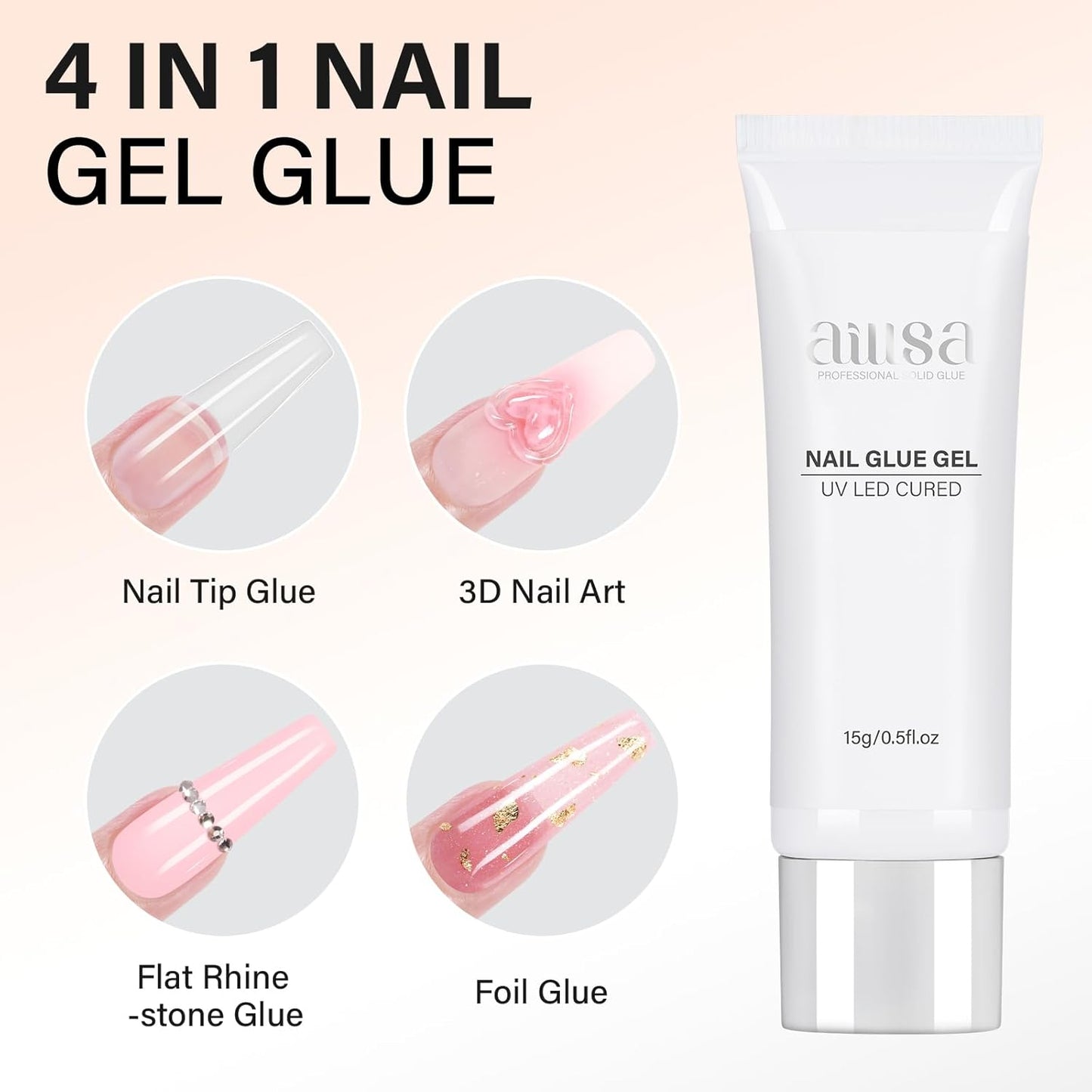 AILLSA Solid Gel Nail Glue for Nail Tips Super Strong Gel Glues Professional Fake Acrylic Soft Nails Glue U V Lamp Curing Needed - Long Lasting 15g / 0.5fl.oz