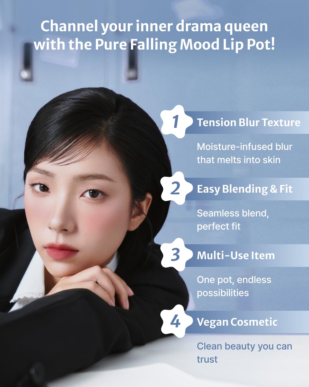 DEARMAY Pure Falling Mood Lip Pot No. 05 Stolen Kiss 0.23 Oz. Vegan Lip Stain Lip & Cheek Multi-Use Tint With Hydrating Formula for Smooth Soft Blend Without Dryness or Fine Lines, Korean Makeup