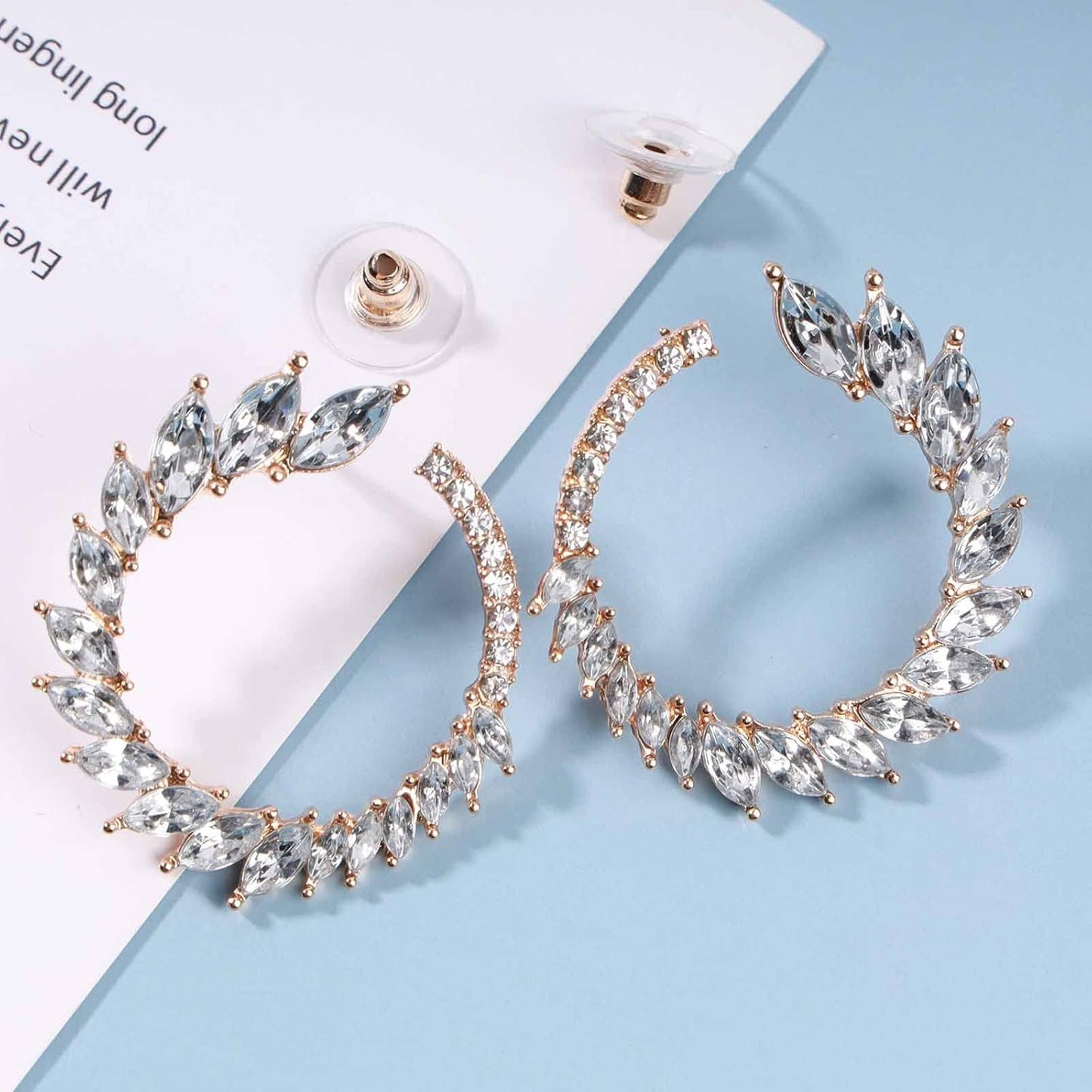 Vintage Rhinestone Hoop Earrings Gold Round Circle Studs Earrings Bright Crystal Earrings Bling Wedding Earrings Jewelry for Women and Girls