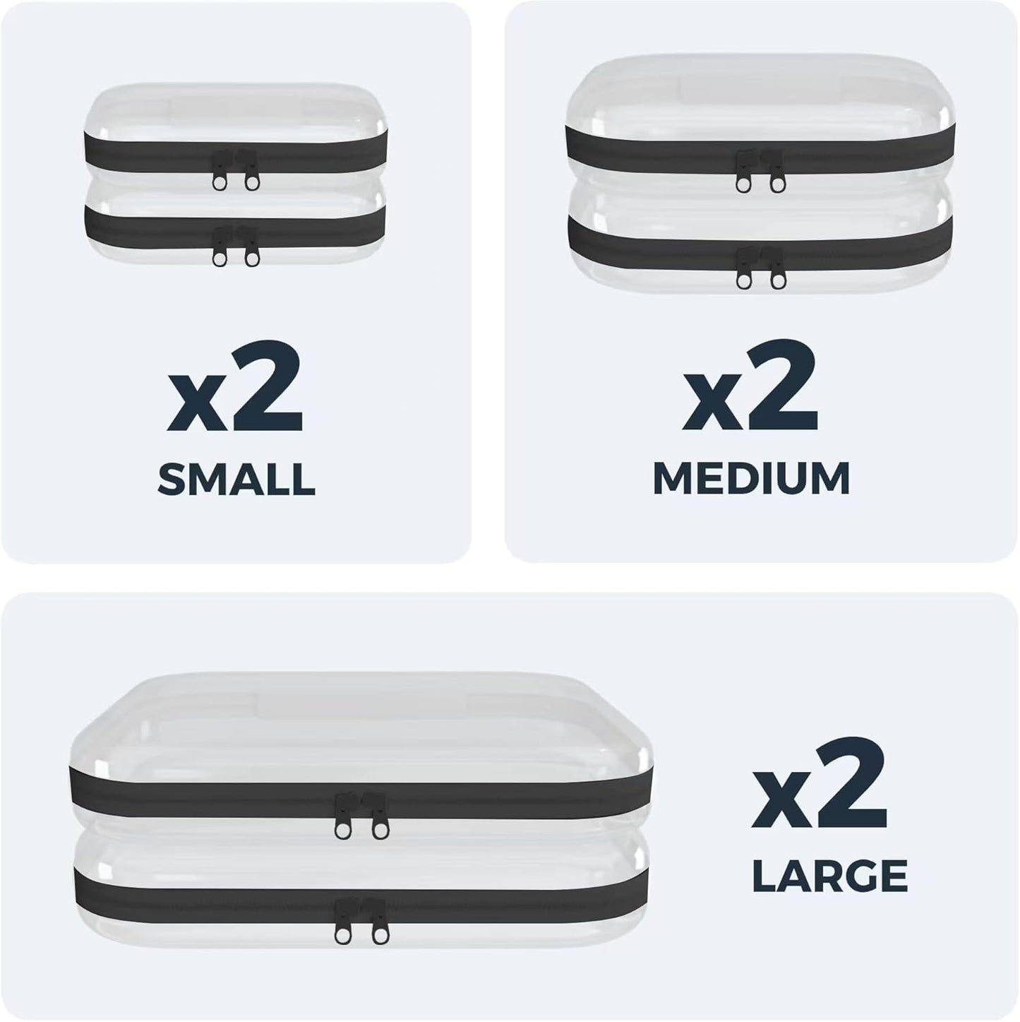 【6-Pack】 Clear Hard Shell Zipper Case Set | Durable Travel Pouches for Toiletries, Makeup Storage Organizer, Toy Storage Box | Transparent Cosmetic Bags with Zipper for Organization (Black)