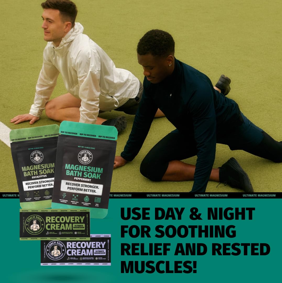 Coach Soak Magnesium Bath Flakes Mint & Lotion Trial Pack - Absorbing Magnesium Cream with Menthol - 0.18 lb (4 Pack) - Mixed Scents