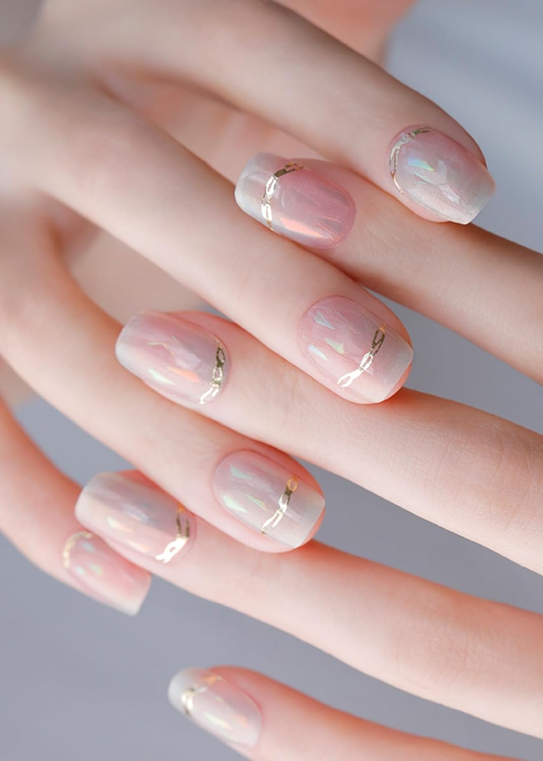 ohora Semi Cured Gel Nail Strips (N Pink Mermaid) - Hologram, Pattern, Works with Any UV/LED Lamps, Salon-Quality, Long Lasting, Easy to Apply & Remove - Includes 2 Prep Pads, Nail File & Wooden Stick