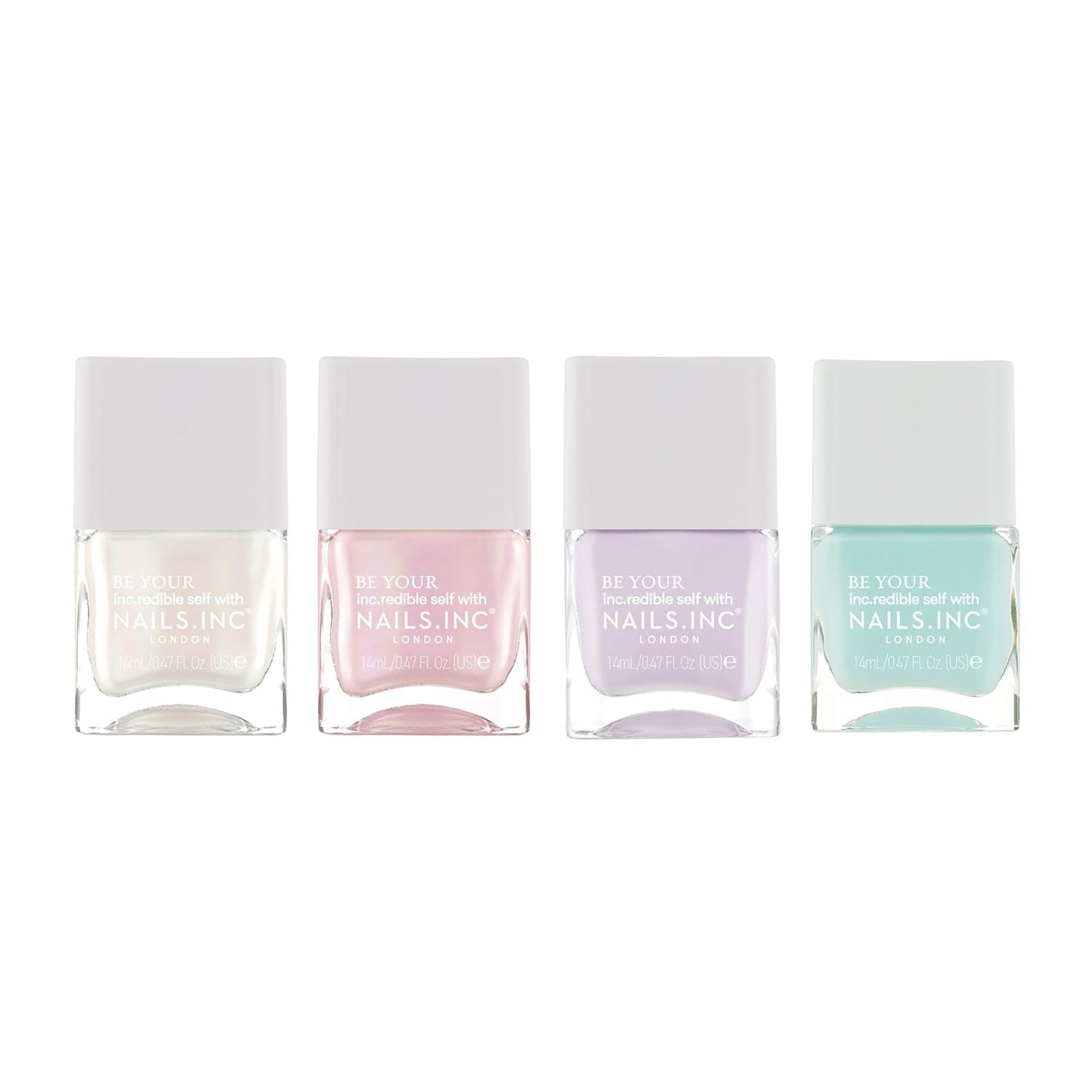 Nails Inc The Glow Story Nail Polish Set, Hyaluronic Acid, Glossy, No Chip, Long Lasting, Quick Dry, Air Dry, Professional Manicures & Pedicures, Fingernails & Toenails, Vegan Nail Polish, 4 Piece Set