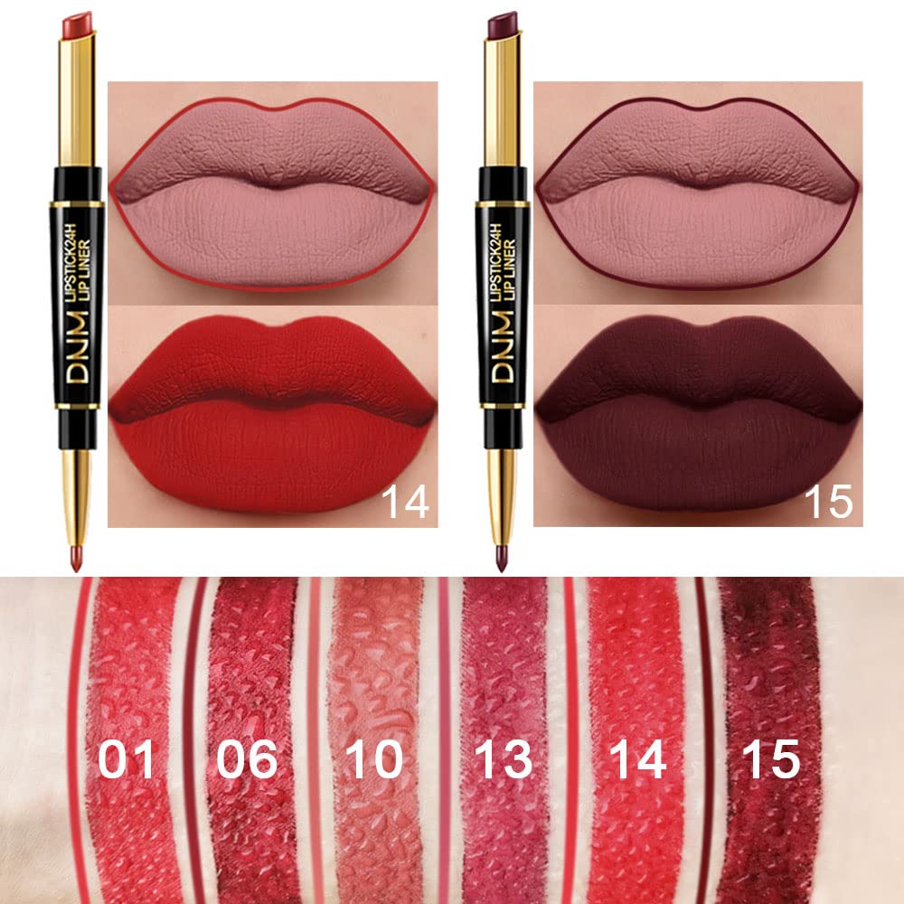 evpct 6Pcs Red Lip Liner and Lipstick Lip Stain Crayon Gift Set for Women Dark Deep Red Nude Long Lasting 24 Hour Matte Color Stay Lipstick with Lip Liner Set labiales mate 24 horas originales