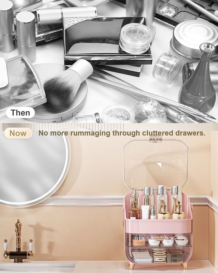 Makeup Organizer, Skincare Holder Bathroom Counter Organizer, Storage Box Cosmetic Display Cases, Teen Girl Gifts Trendy Stuff Make up Organizers for Vanity, Dresser, Countertop (Pink)