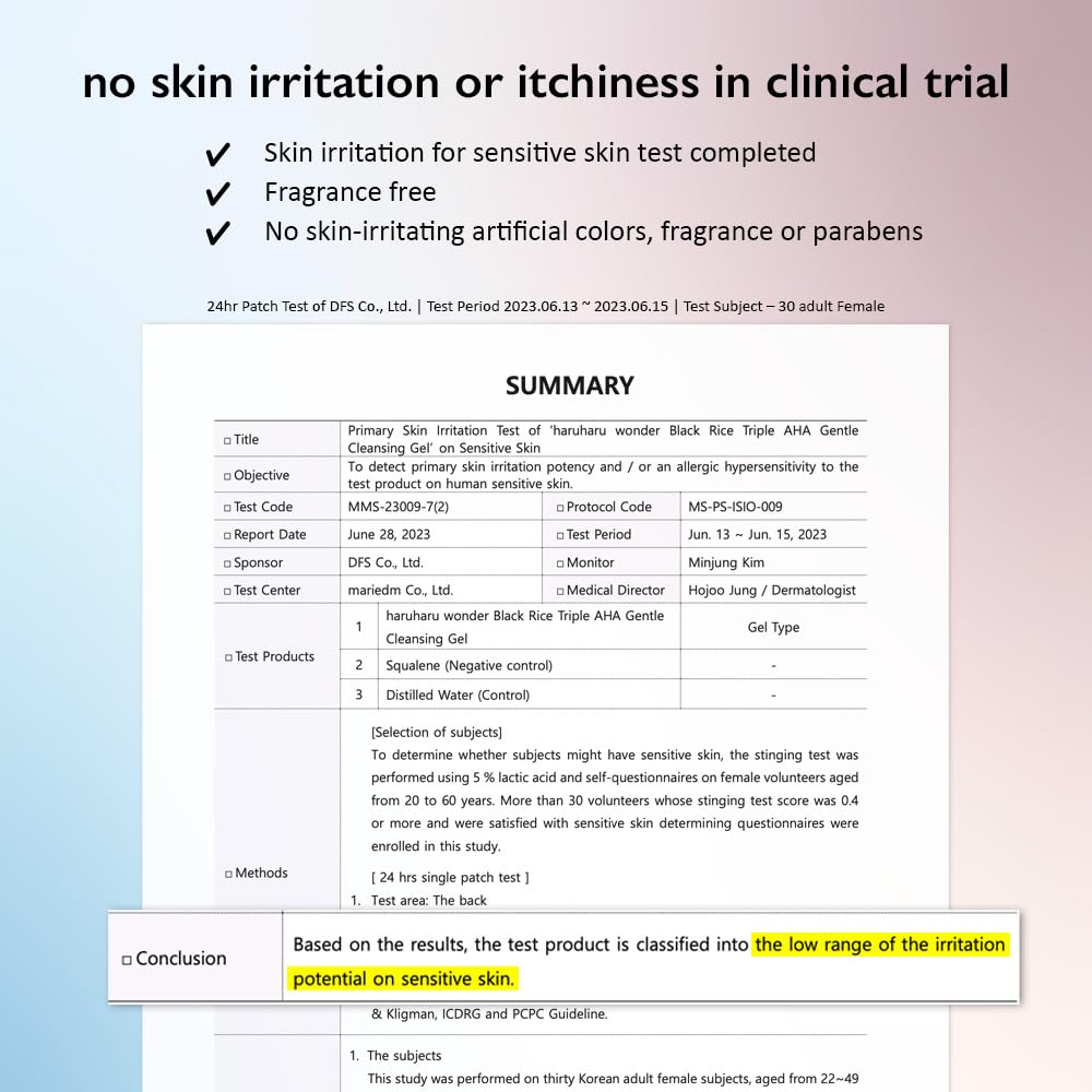 HARUHARU wonder Black Rice Triple AHA Gentle Cleansing Gel 3.38 fl oz, Hydrating Cleansing gel, Gentle exfoliating, Vegan, Travel essentials, Korean Skincare