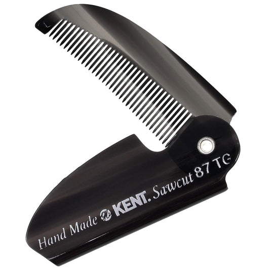 Kent 87T Black Graphite Handmade Folding Pocket Comb for Men, Fine Tooth Hair Comb Straightener for Everyday Grooming Styling Hair, Beard or Mustache, Saw Cut Hand Polished, Made in England (6 Pack)