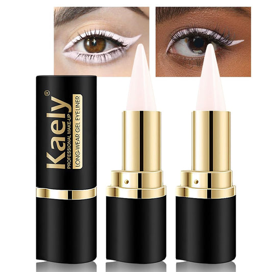 Kaely 2Pcs Quartz Queen White Gel Eyeliner Pencil, Natural Cream Eye Liner Waterproof Smudge Proof, Matte Waterline Eyeliner Eyeshadow Stick, Brighten Eye Makeup, Vegan & Cruelty-Free