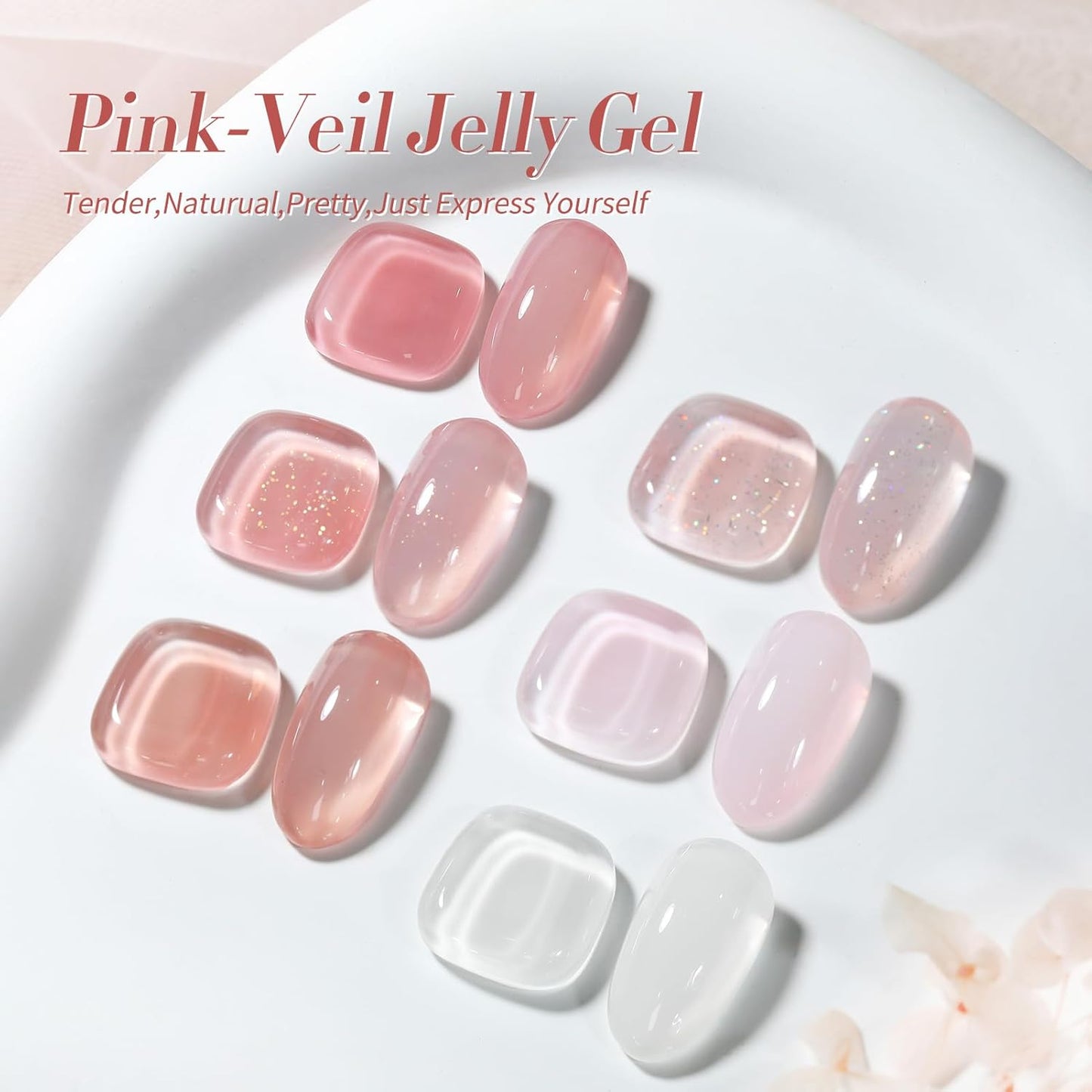 Born Pretty Jelly Gel Nail Polish, Sheer Gel Nail Polish, Milky Pink Nude Crystal Transparent Gel Polish Gel Manicure DIY Salon Nail Art Gifts Women Girls 7ML 6PCS