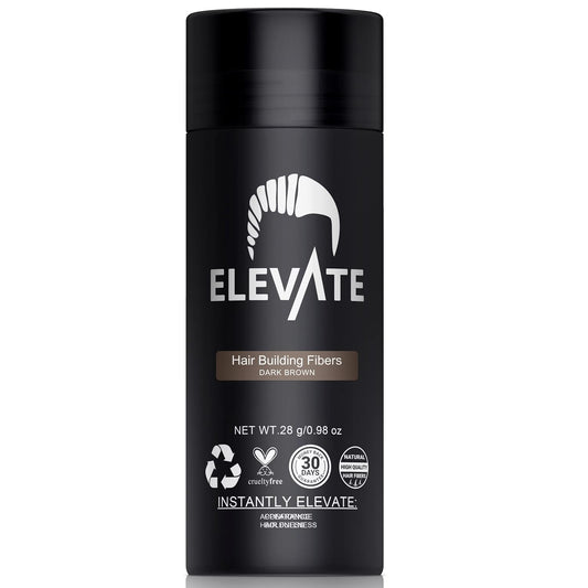 ELEVATE Hair Fibers to Instantly Thicken & Completely Conceal Thinning Balding Areas Loss in 30 Seconds for Men & Women (DARK BROWN) 28g Size - 100% Natural & Undetectable Keratin Fibers
