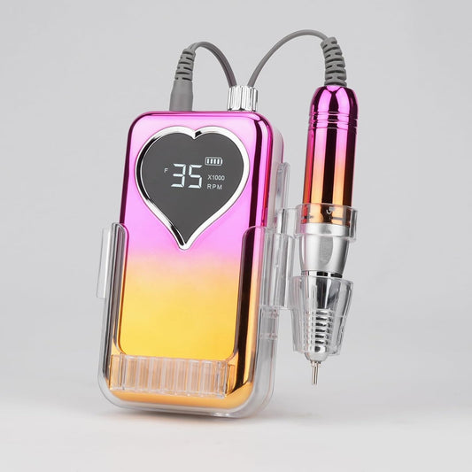 Professional Electric Nail Drill Machine for Acrylic Nails, 35000 RPM Electric Nail File Tool Set, Portable E-File Rechargeable Manicure Pedicure Polish Kit for Home Salon Tech (Heart Sunset Gold)