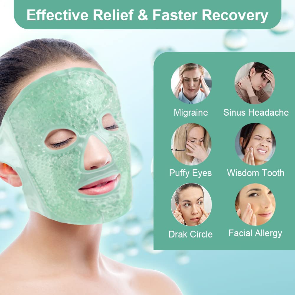 NEWGO Gel Face Mask Cold Pack Cooling Gel Face Mask, Hot Cold Therapy Cold Face Mask for Puffy Eyes, Migraines Relief, Skin Care, Puffiness, Acne - Green