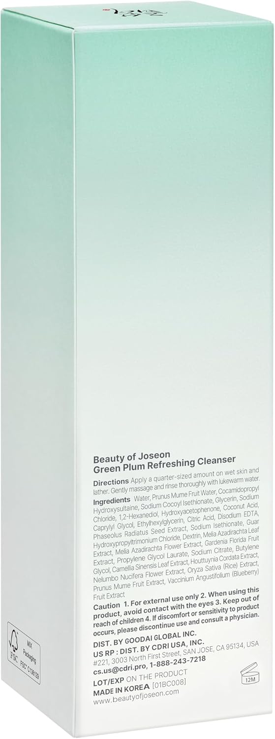 Beauty of Joseon Green Plum Refreshing Cleanser Gel Type Deep Pore Cleansing, Acne Face Wash, Blackhead Remover for All Skin Types, Korean Skincare 200ml, 6.76 fl.oz
