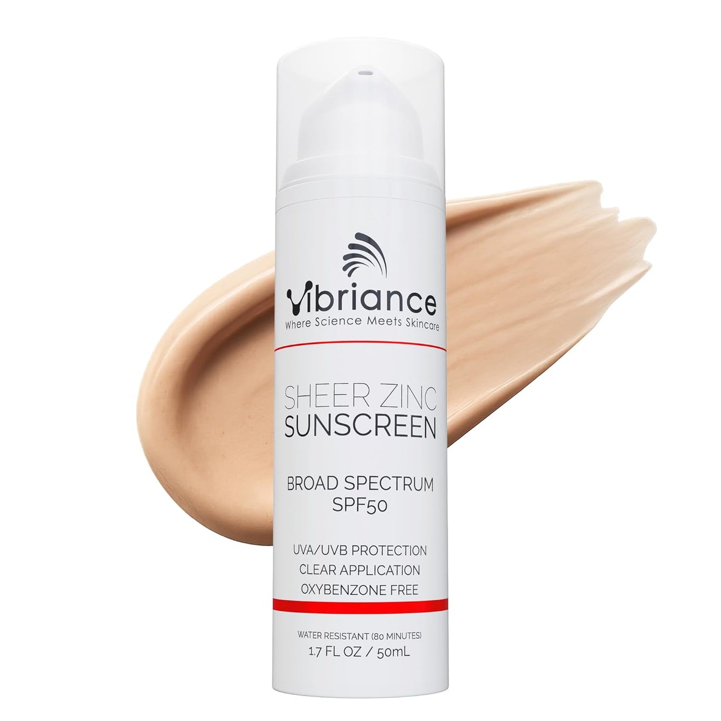 Vibriance Sheer Zinc Sunscreen - Tinted Sunscreen for Face SPF 50, Lightweight Facial Moisturizer with Niacinamide, Hyaluronic Acid - 1.7 fl oz