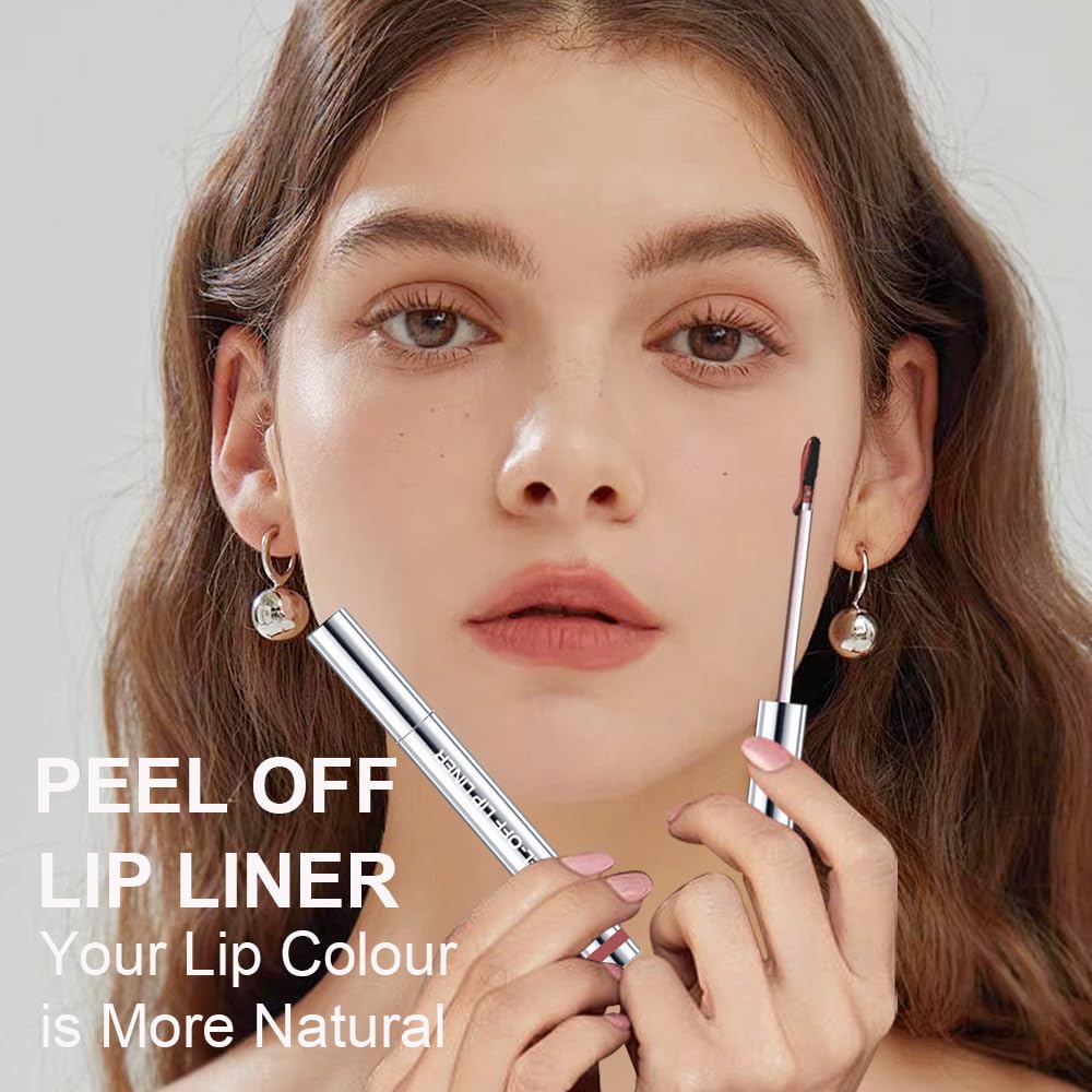 3 Colors Peel Off Lip Liner Stain with Tweezer, Long Lasting Waterproof Lip Tint Stains Makeup Set with Matte Finish for Women, Natural Look, Easy to Use, for All Skin Types (#015, M)