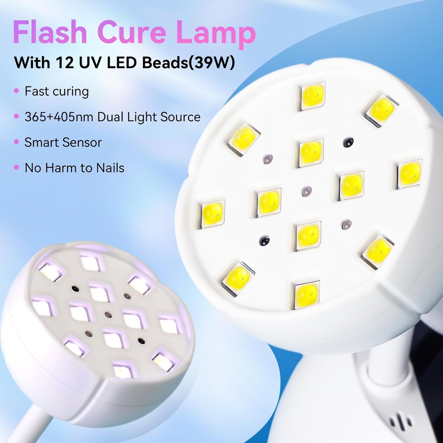 Makartt UV LED Nail Lamp - Gooseneck UV Light for Gel Nails Cherie Cordless USB 39W Nail Dryer LED Gel Lamp with 4 Times & Auto Sensor Fast Flash Curing Light for Salon Use (White)