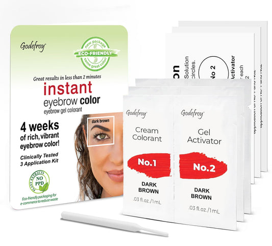 Godefroy Fast Acting Temporary Instant Brow Color, 3 Applications Per Package, Salon Quality Results, Dark Brown