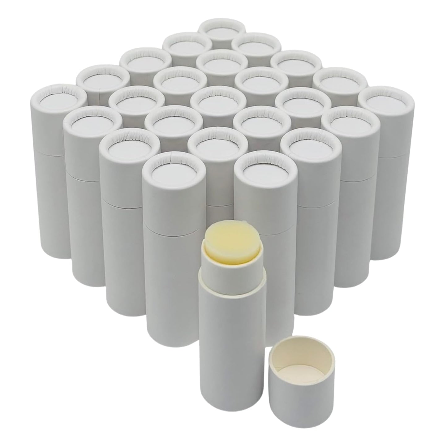 GreenWay 0.15oz / 4.25g Kraft Paperboard Lip Balm Tubes with Lids - 25 Pack Lip Gloss Tubes Refillable DIY Cosmetic Containers – Extra Thick Push-Up Bottom Lip Balm Containers - White