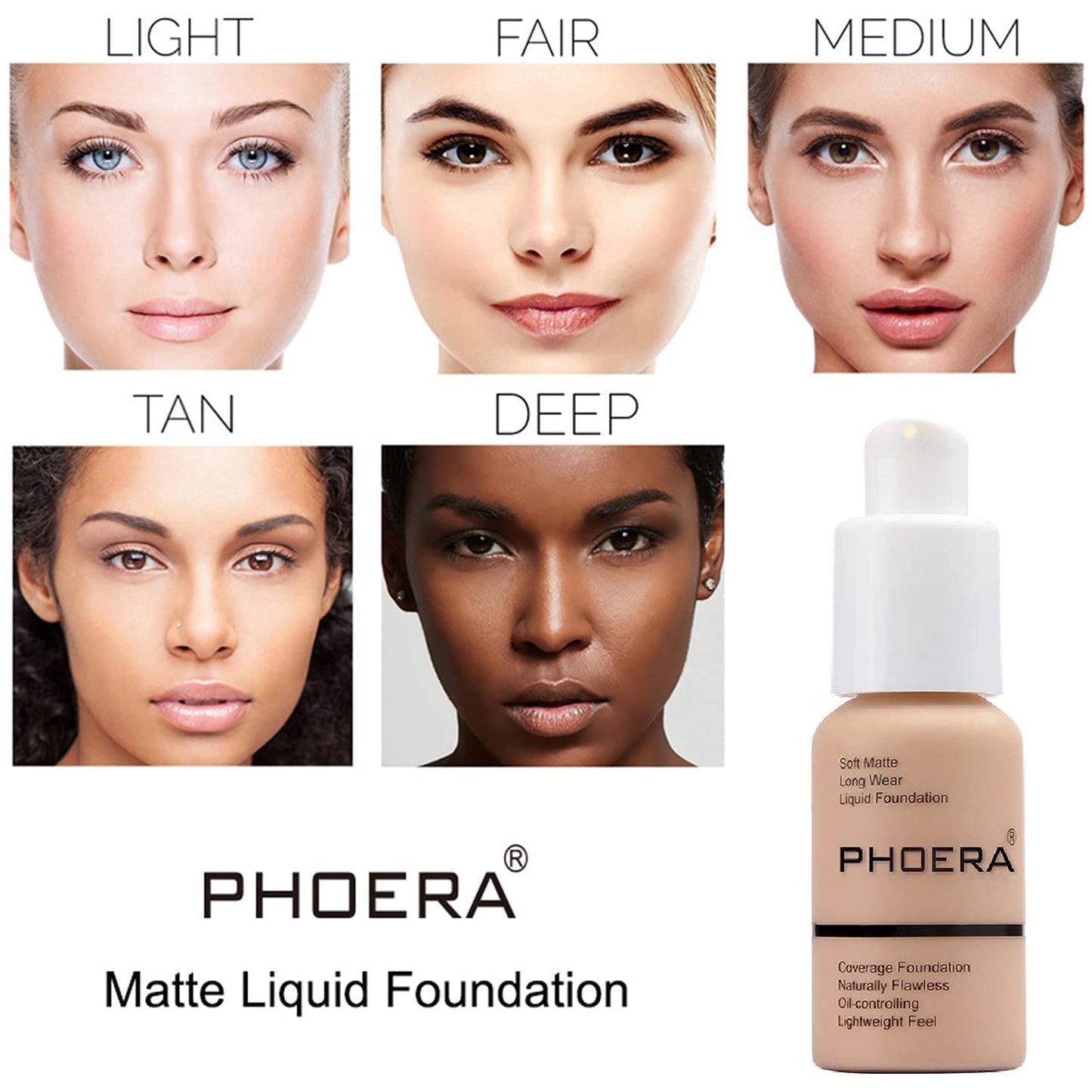 PHOERA Foundation, PHOERA Matte Liquid Foundation,PHOERA Makeup for Women, PHOERA Foundation Full Coverage Concealer, 30ml 24HR Matte Oil Control Concealer (105- Sand*2)