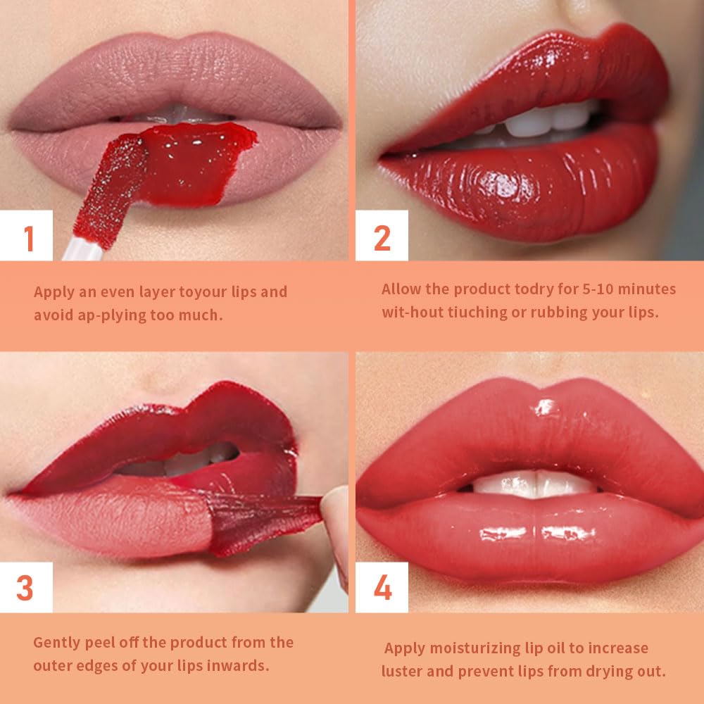 Rose Pink Peel Off Lip Gloss Masque,Lip Stain Peel Off Tattoo - Peel Off Lip Tint and Lip Oil 2-in-1,Long Lasting Waterproof Transfer-proof Lip Mask Lip Gloss Peel Off Lip Liner,for All Skin Type 02#