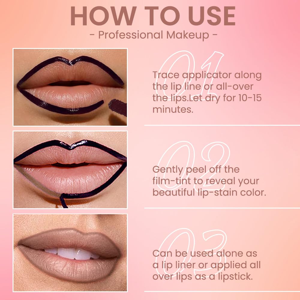 Matte Liquid Lip Stain Peel Off Lip liner Tattoo, Dark Brown Matte Peel Off Lip Stain, Long Lasting Waterproof Lipstick Lip Gloss Stain, Transfer-proof for All Skin Types, 0.12 fl oz 05#