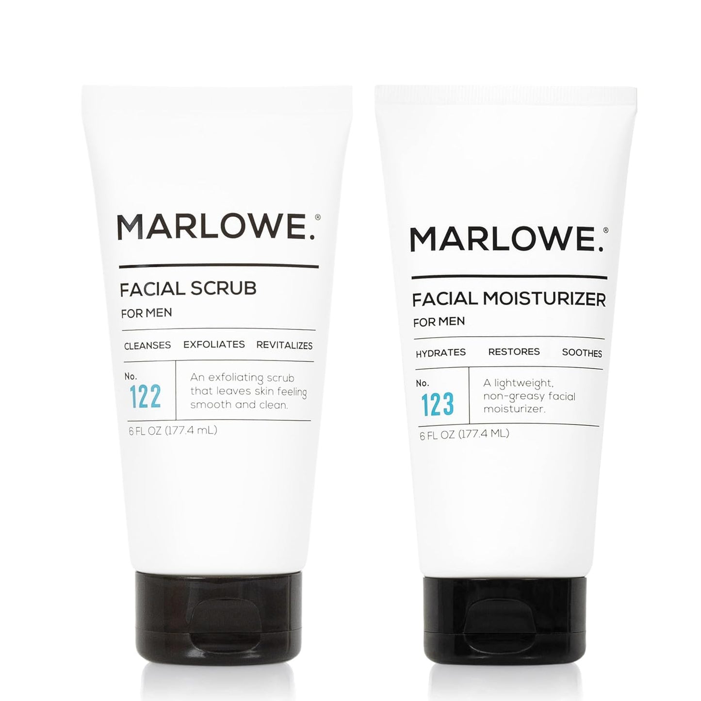 MARLOWE. Skin Care Set, No. 122 Facial Scrub 6 oz & No. 123 Facial Moisturizer 6 oz with Natural Extracts & Antioxidants, Cleanses, Exfoliates, Hydrates & Soothes