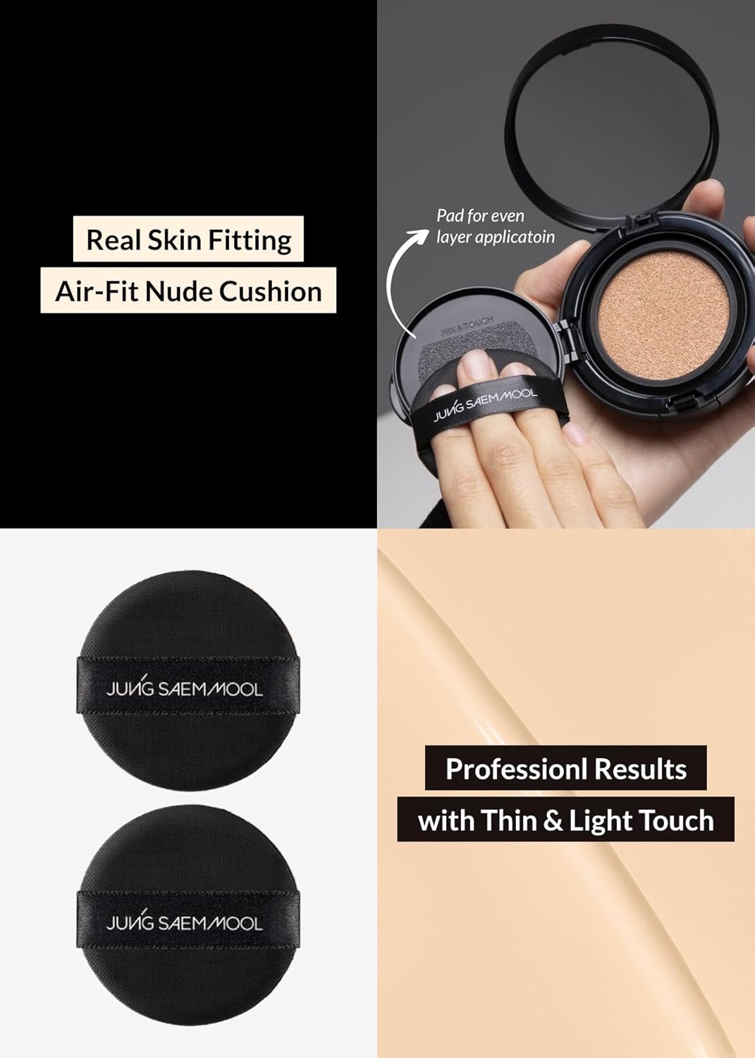 JUNG SAEM MOOL Essential Skin Nuder Longwear Cushion 0.98 Fl Oz (Fair Light), Refill Included, 24H Lasting Cushion Foundation with High Coverage, Semi-Matte Natural Finish, Korean Foundation Makeup