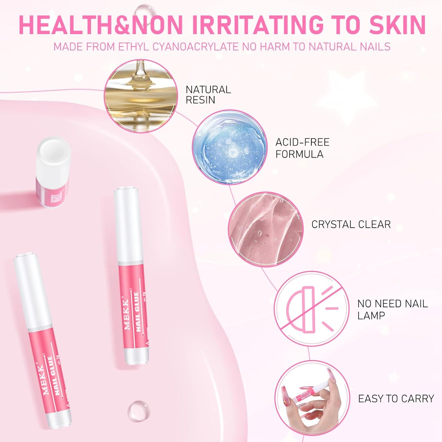 MEKK Nail Glue,Super Strong & Long-Lasting Nail Glue for Acrylic Nails,Press Ons & Nails Tips,Professional Adhesive for Nail Art Supplies,0.07OZ/PCS (12PCS)