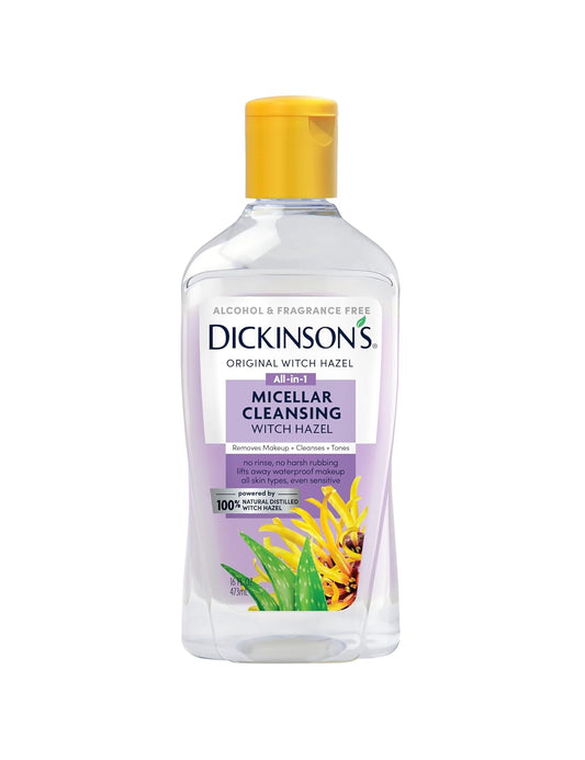 Dickinson's Micellar Cleansing Witch Hazel, An All-in-1 Makeup Remover, Pore Refiner, Skin Cleanser and Toner; Alcohol Free with Aloe, for Sensitive Skin, 16oz