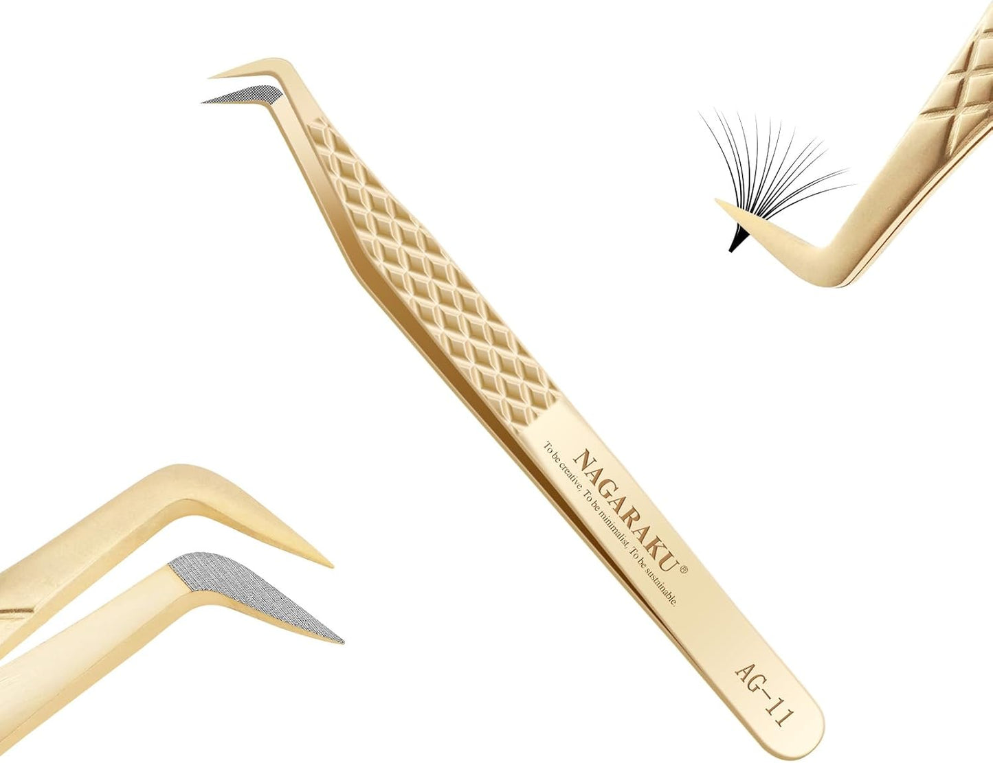 NAGARAKU Precision Fiber Tip Tweezer for Eyelash Extensions Diamond Grip Anti-Static Anti-Slip Premium Stainless Steel Pointed Volume Eyelashes Boot Tweezers with Box(Seven Shaped Tweezer AG-11)