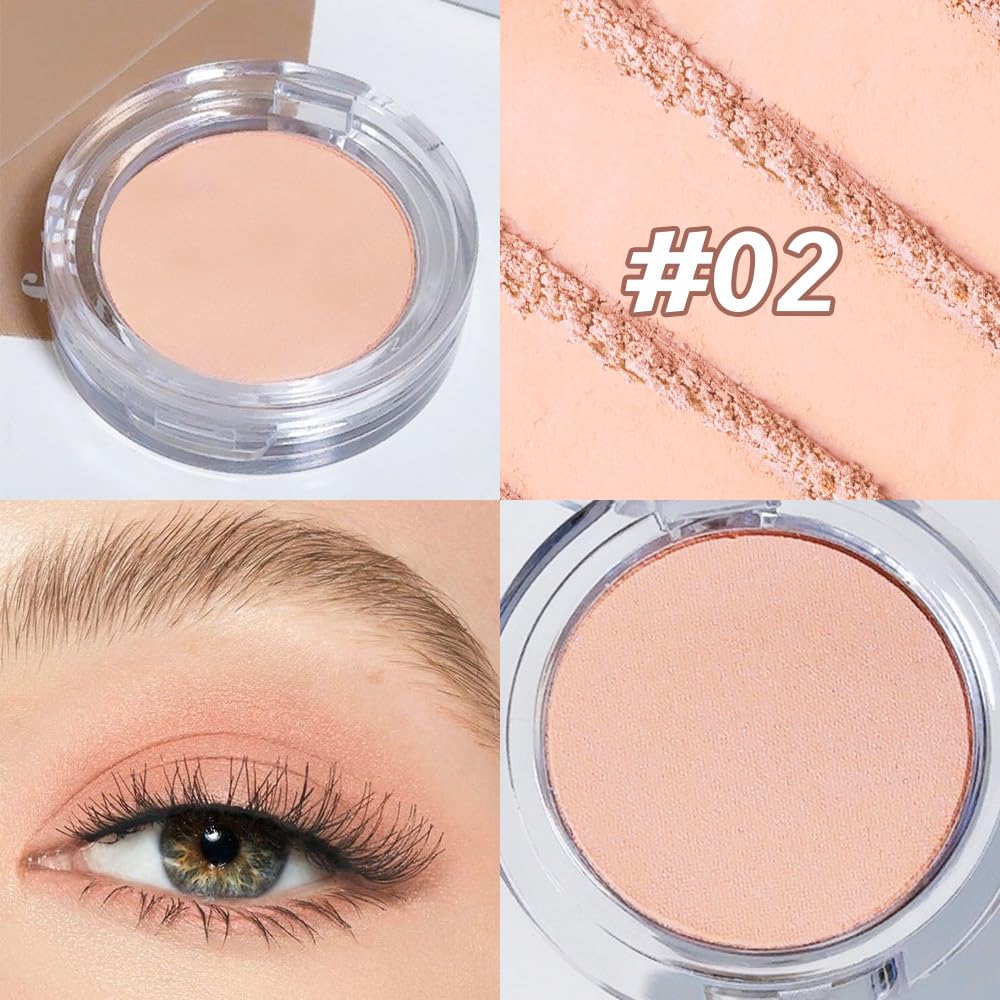 Single Mini Pressed Eyeshadow Makeup Palette, Nude Skin Color Sparkle Shimmer Glitter Monochrome Cream Eye shadows Palette Brightener Makeup for Older Women, Pigmented Waterproof 02#