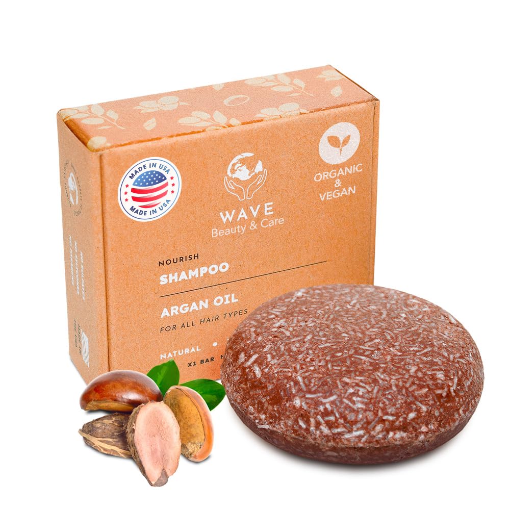 Wave Argan Oil Shampoo Bar - Moisturizing & Handmade Vegan Bar for Shiny Hair, Natural, Organic & Non-GMO Shampoo for Women & Men, 2.3 oz, Long-Lasting (80-120 Uses)