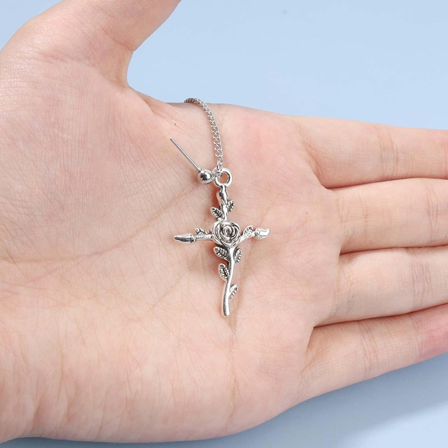 Cross Chain Cuff Earrings Silver Cross Dangle Chain Earrings Long Crucifix Drop Earrings Religious Ear Cuff Wrap Chain Earrings Jewelry for Women and Girls