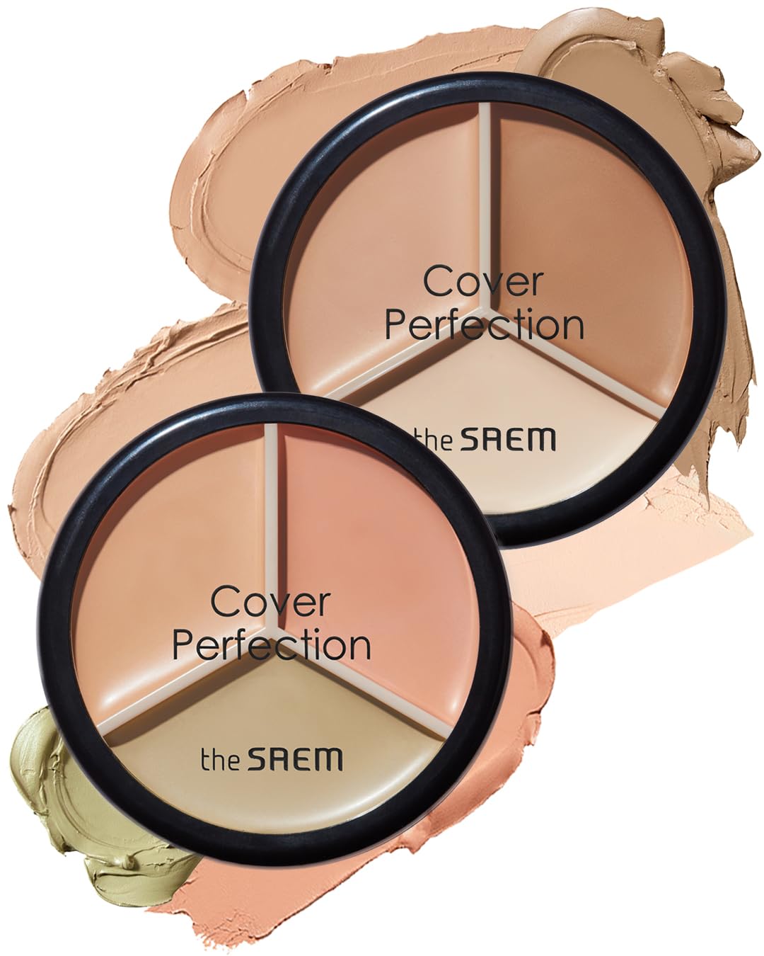 THESAEM Cover Perfection Triple Pot Concealer 01 Correct Beige + 02 Contour Beige - 3 Color Concealer for Medium & Natural Tone - Full Coverage Concealer to Correct & Conceal Redness, Dark Circles