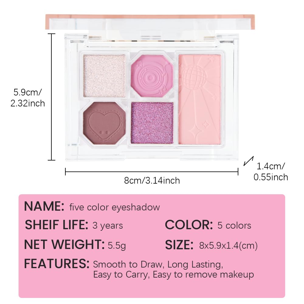 5 Colors Eyeshadow Palette Makeup, Matte Shimmer Eye Shadow Palette, Long Lasting Naturing-Looking, paleta de sombras de ojos,Everyday to Eye Makeup Looks,Vegan & Cruelty-free 04#