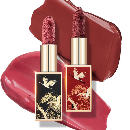 Catkin Moist Lipstick Hydrating High Impact Color Infused with Vitamin E and Avocado Oil Smooth Soft Texture Long Lasting Glow + Matte Finish 2pcs Set 04