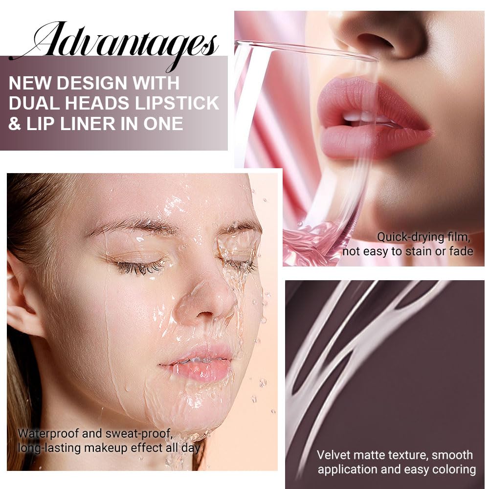 evpct 1Pcs Dark Deep Brown Chocolate Matte Lip Liner and Liquid Lipstick Stain Makeup Set for women, Long Lasting Smudge Proof Lipstick labiales matte mate larga duracion listip 24 hours originales,06